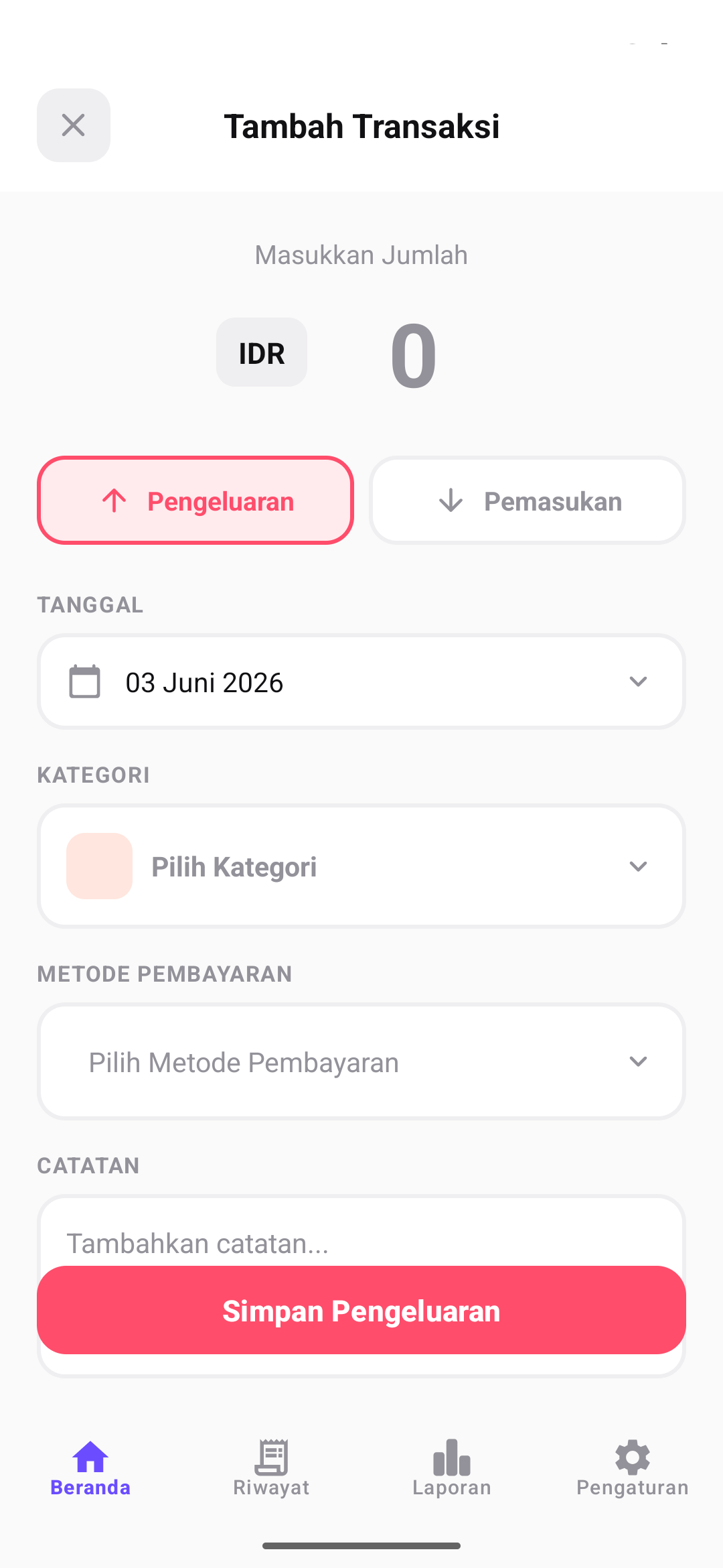 Form tambah transaksi