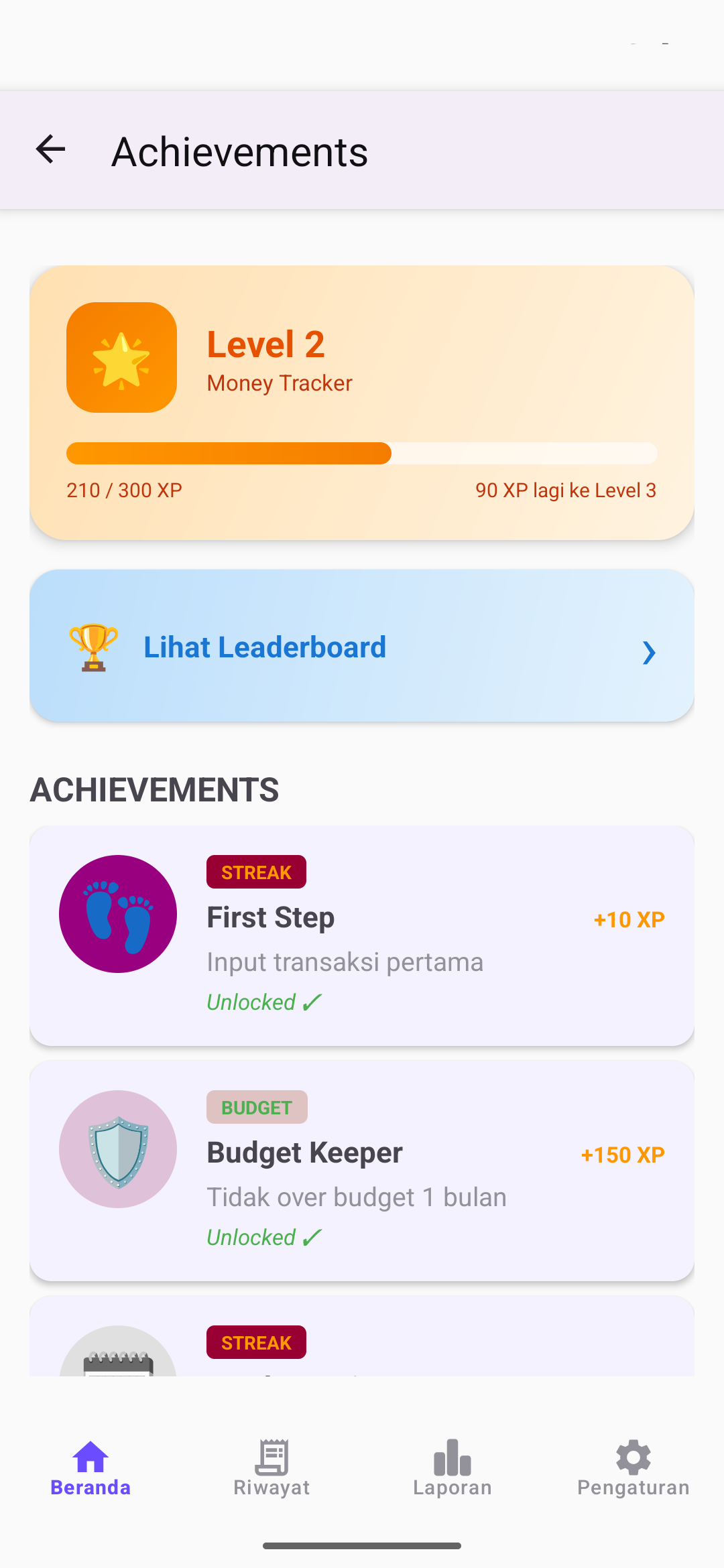 Pencapaian & level